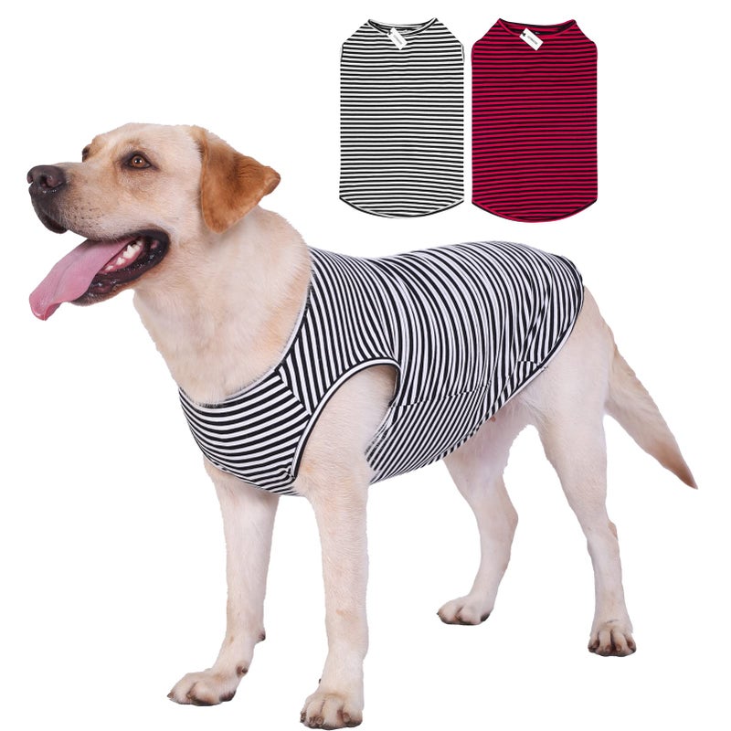 LEVIBASIC Dog Shirts Cotton Striped T-Shirts, Breathable Basic Vest for Puppy and Cat, Super Soft Stretchable Doggy Tee Tank Top Sleeveless, Fashion & Cute Color for Boys and Girls (XXXL, Black+Red) - Image 1